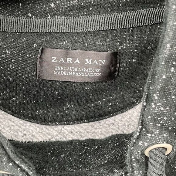 ZARA Sweatshirt Mens Large L Black Flecked Mock Neck Cotton Drawstring - Picture 5 of 7
